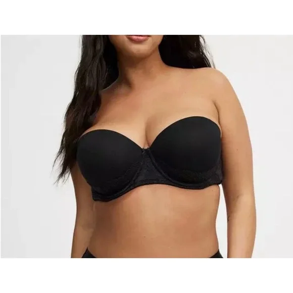 Torrid Bombshell Everyday Strapless Push-Up Bra Black Lace Trim 46DDD - Picture 2 of 13